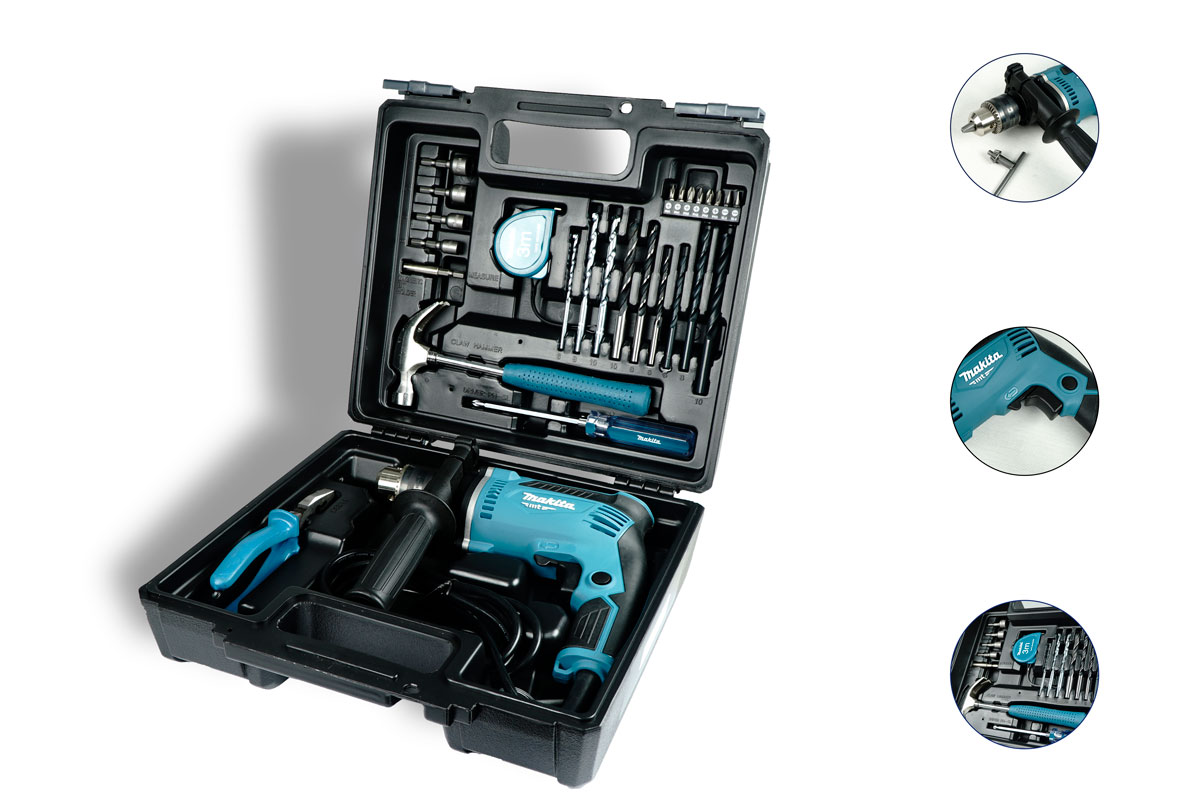 Bộ máy khoan búa 13mm makita m8103kx2b kèm vali 26 món phụ kiện - chính hãng