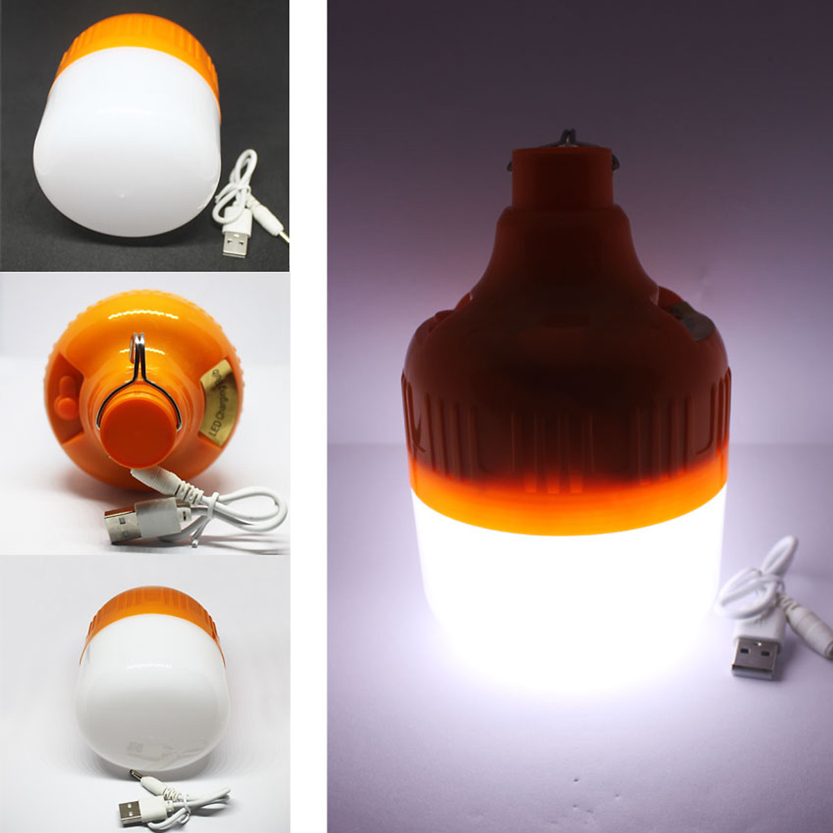 Bóng đèn tích điện loại 100W có móc treo không cần dây điện, Bóng đèn tích điện 6-8h cắm USB,
