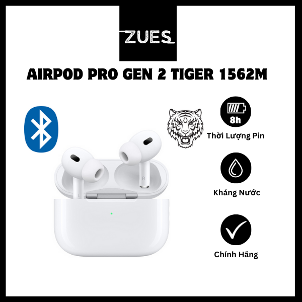 Tặng Ốp Tai Nghe Airpod Pro Gen 2 Hổ Vằn 1562M Bass Cực Căng - Chống Ồn - Định Vị Google Map - Đổi Tên - Cảm Ứng Đa Điểm