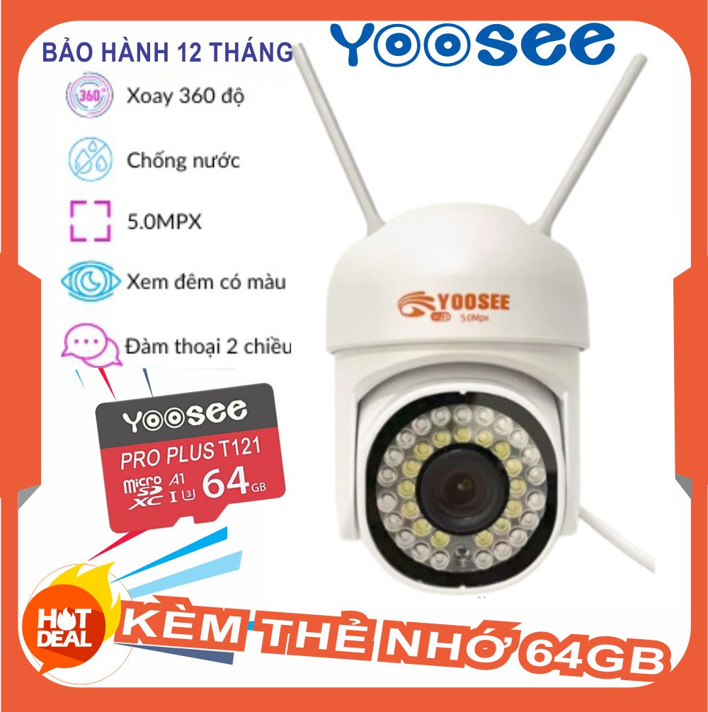 Camera IP Yoosee Ngoài Trời PTZ mini 36LED 5.0Mpx 1080P chống nước xem đêm có màu BH 12 tháng Lỗi 1 đổi 1