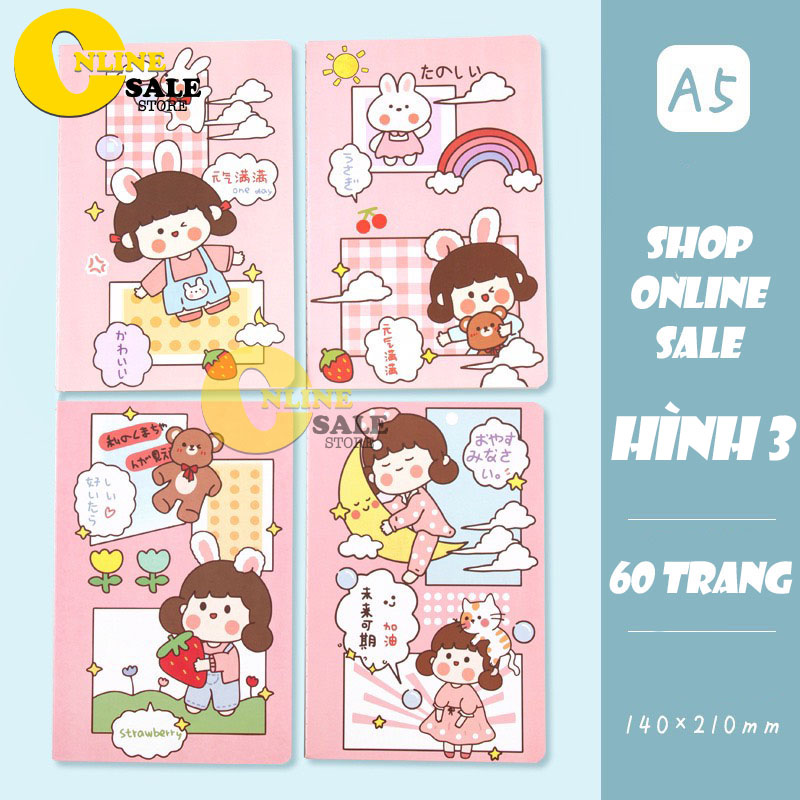 Sổ tay kẻ ngang A5 60 trang dễ thương kích thước 140x210mm, sổ tay cute, sổ viết dễ thương, sổ tay ghi chép hoạt hình dễ thương