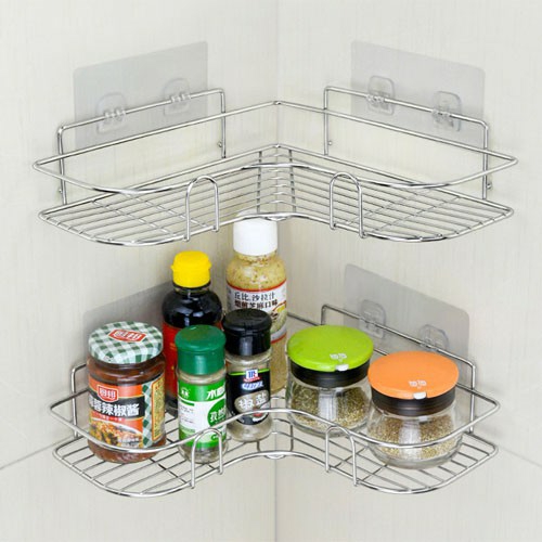 Kệ Góc Dán Tường INOX 304 siêu chắc, Giá treo đồ nhà tắm, nhà bếp đa năng -INOX