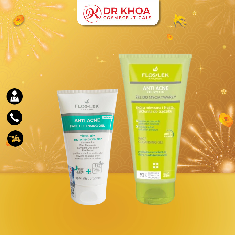 Sửa rữa mặt Floslek Anti Acne Cleanser 125ml hỗ trợ giảm mụn trứng cá, kiểm soát dầu Chính hãng