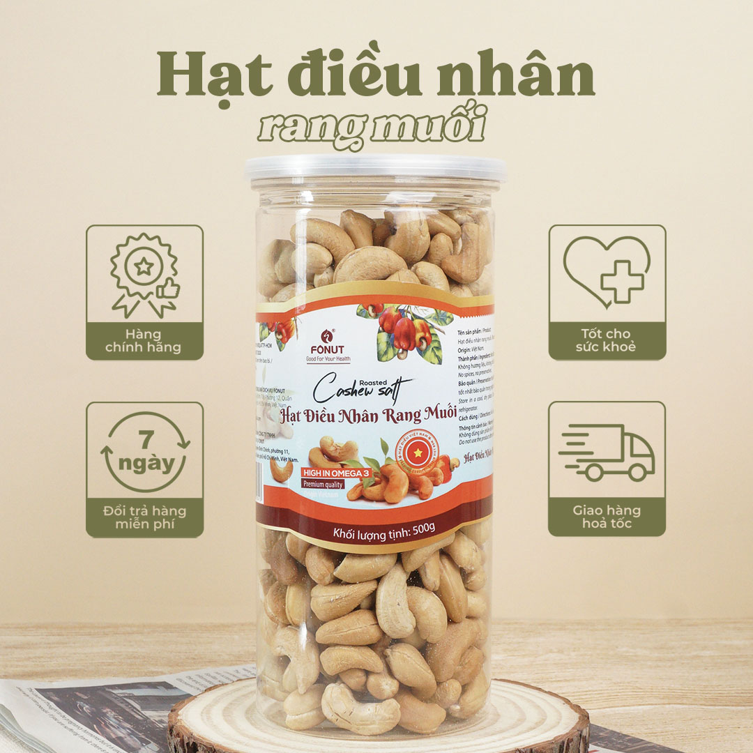Hạt điều Bình Phước rang muối nguyên hạt tách vỏ Fonut 500g-250g