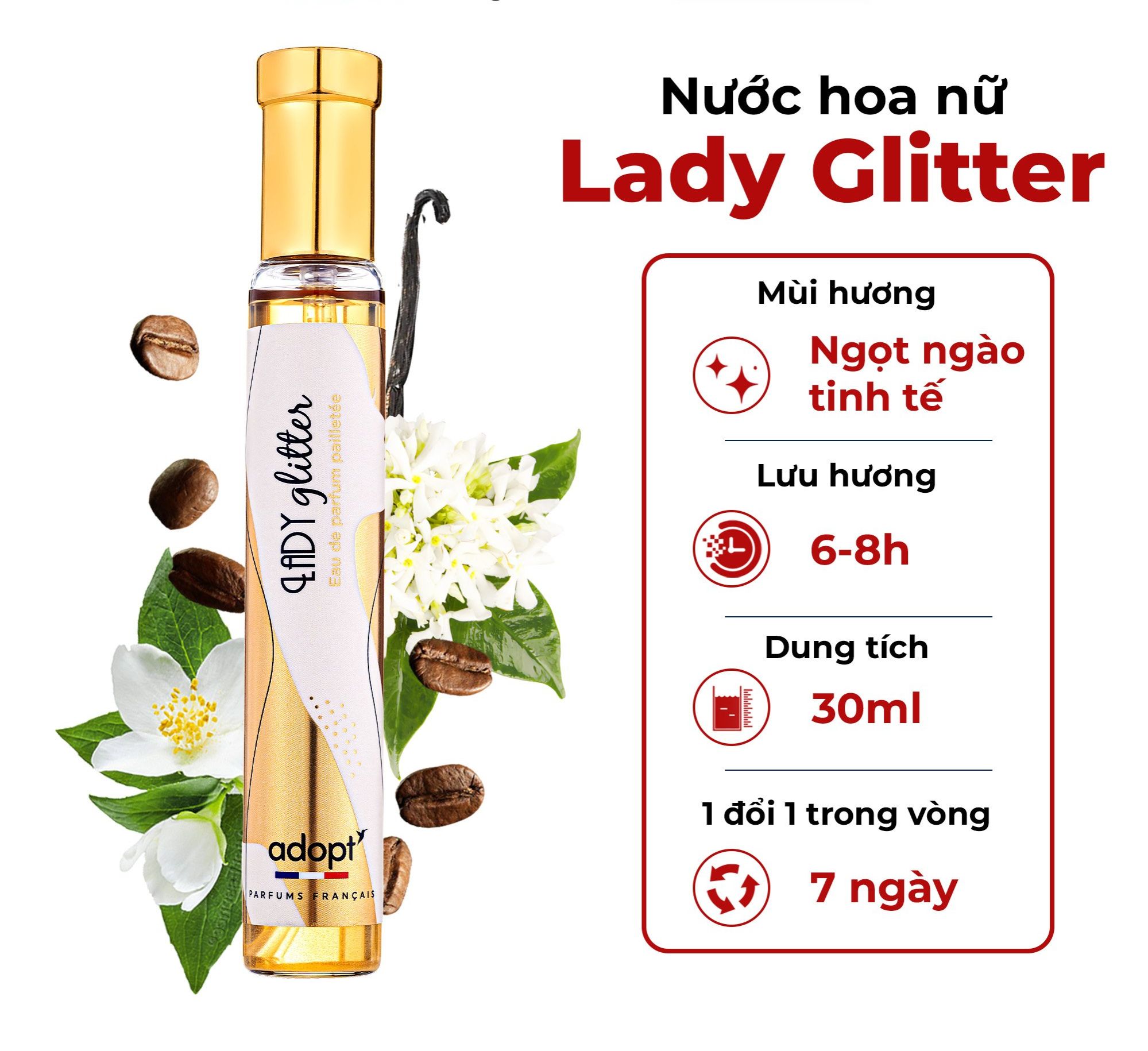 Nước hoa nữ thơm lâu chính hãng cao cấp của Pháp Adopt Lady Glitter 30ml lưu hương giữ mùi đến 8h
