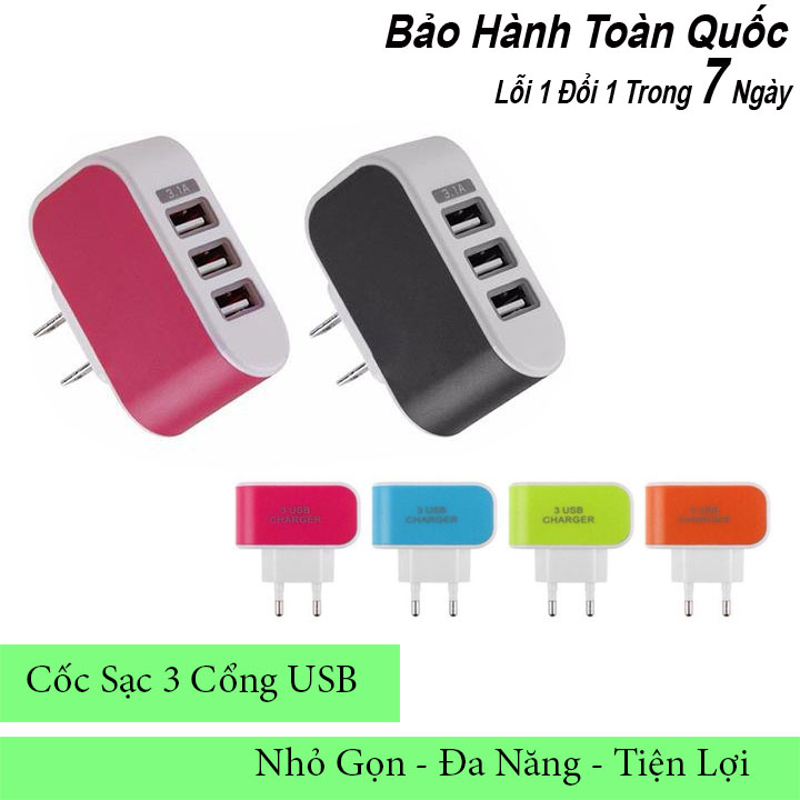 Cốc sạc 3 cổng usb - có đèn led - siêu tiện lợi