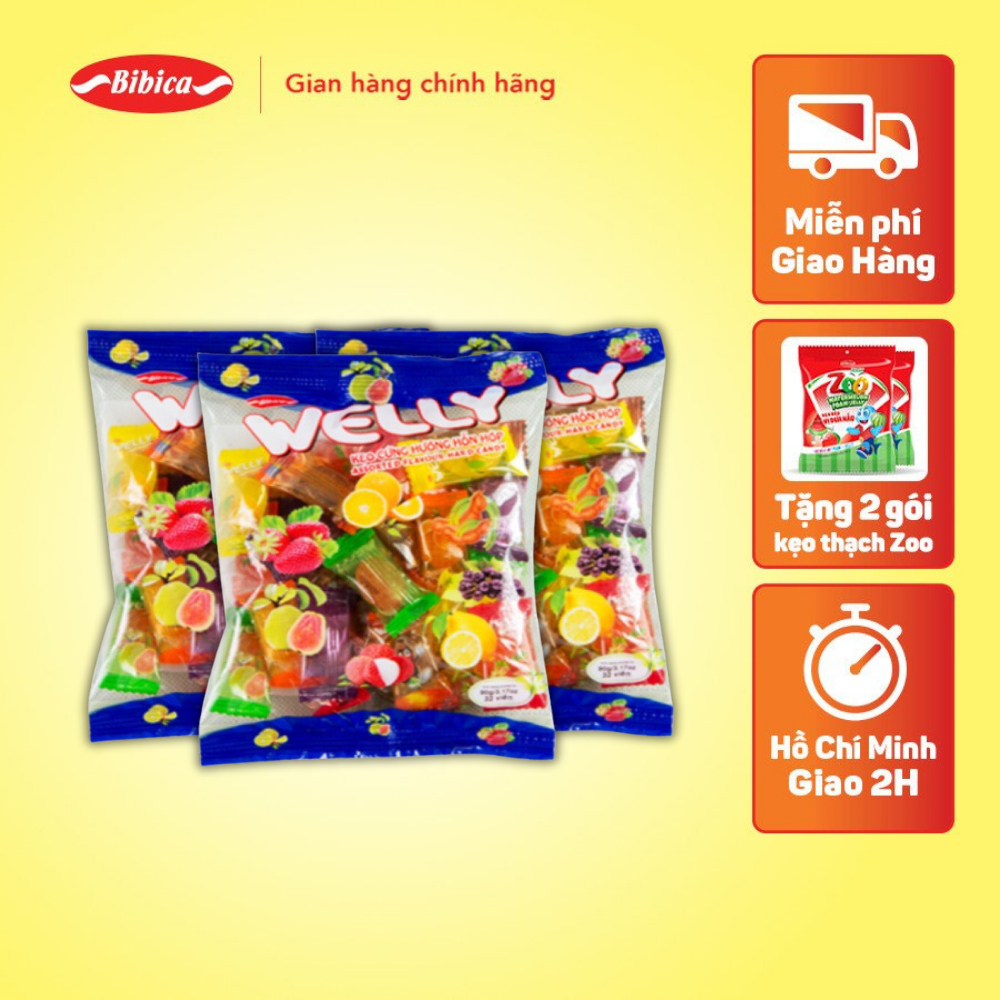 Combo 3 Kẹo Cứng Welly Hỗn Hợp Bibica 70g