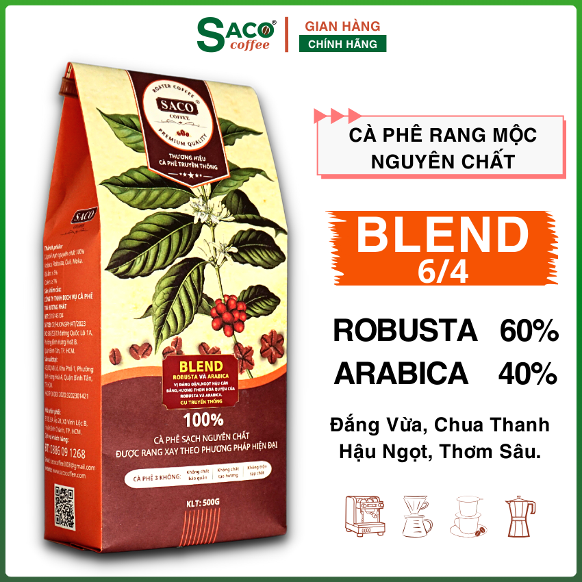 Cà phê hạt nguyên chất Robusta & Arabica mộc rang xay, Đắng Dịu Thanh Chua Thơm Sâu Hậu Ngọt, cà phê pha phin từ SACO COFFEE