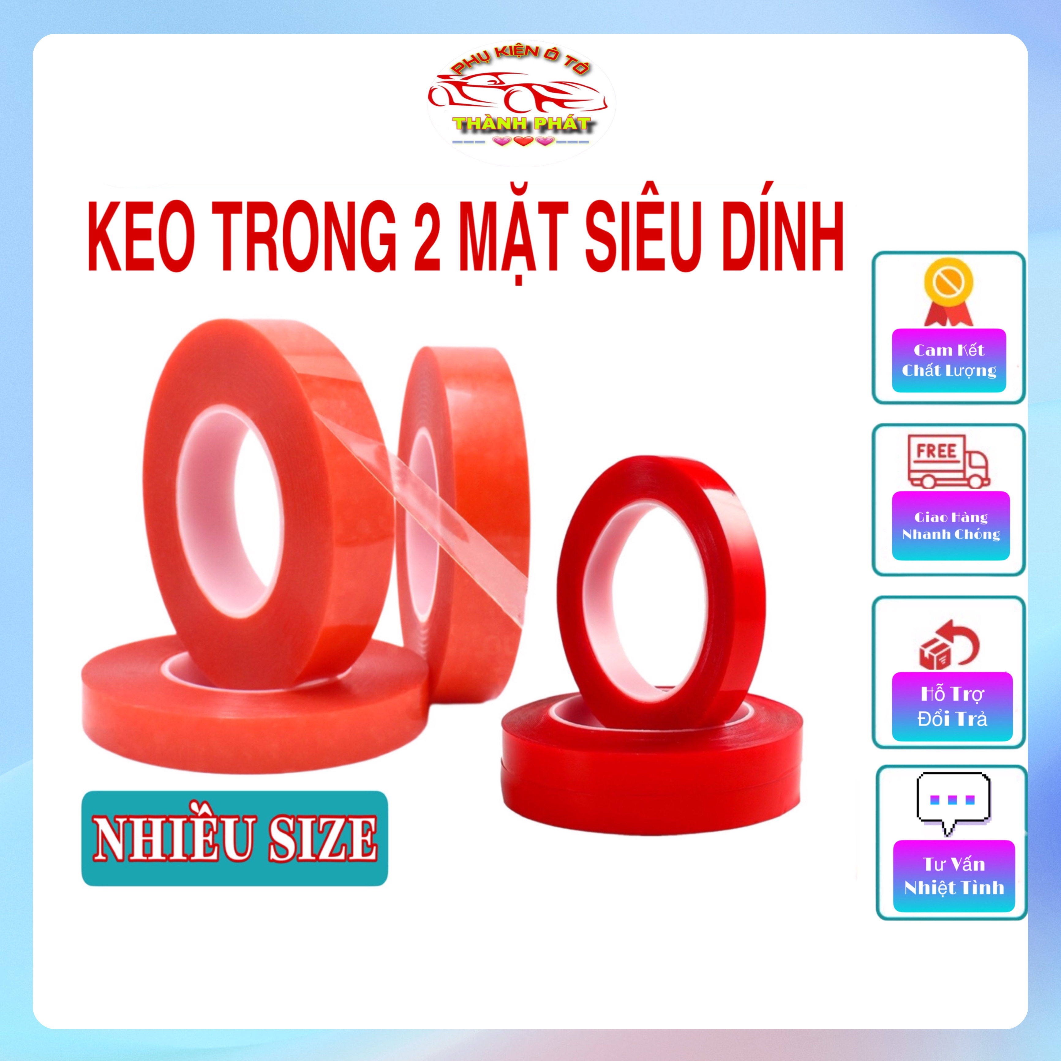 Băng keo hai mặt trong siêu dính nhiều kích thước - Keo dán cường lực đa nắng chống nước chịu nhiệt tốt