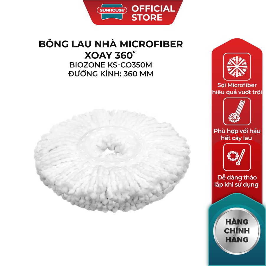 Bông lau nhà microfiber xoay 360 độ sunhouse ks-co350m / co330m đường kính 360 mm