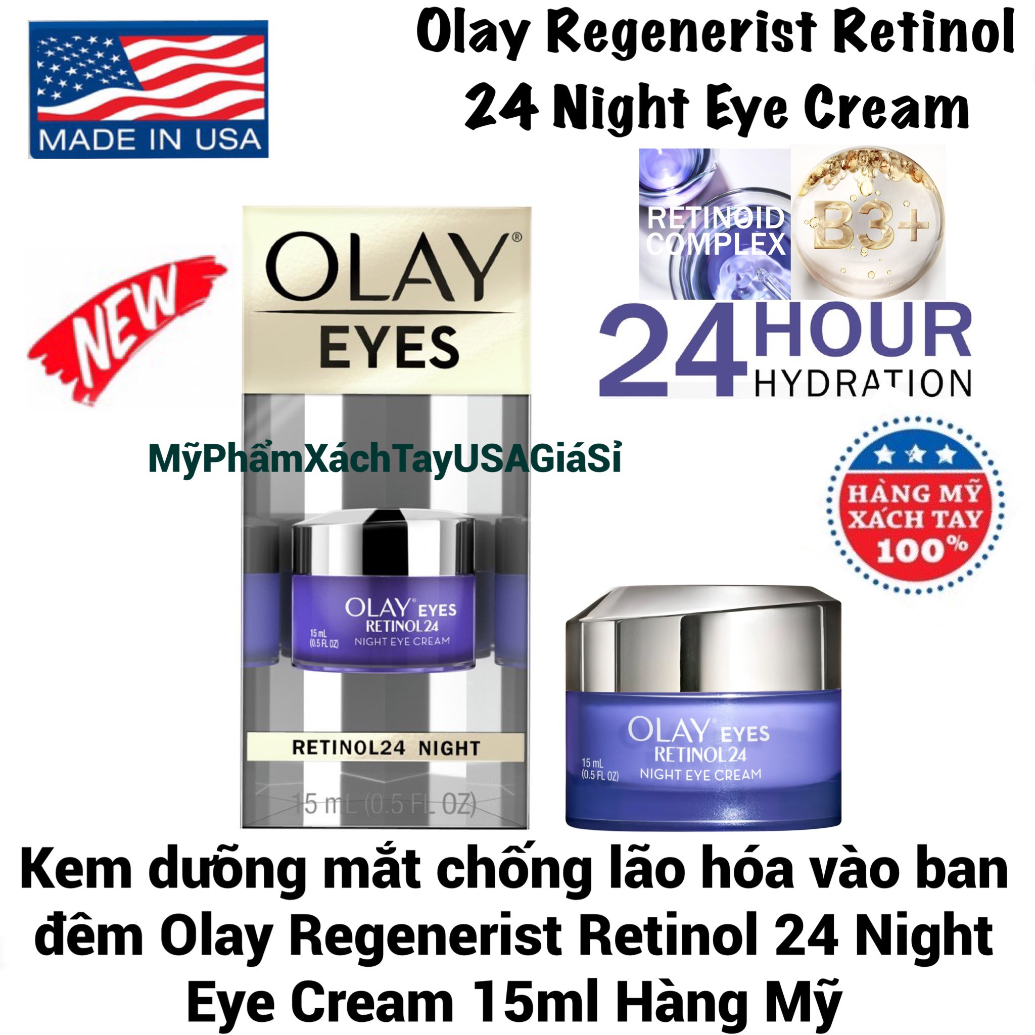 Kem dưỡng da vùng mắt Olay Eyes Retinol 24 Night 15ml Hàng Nhập USA