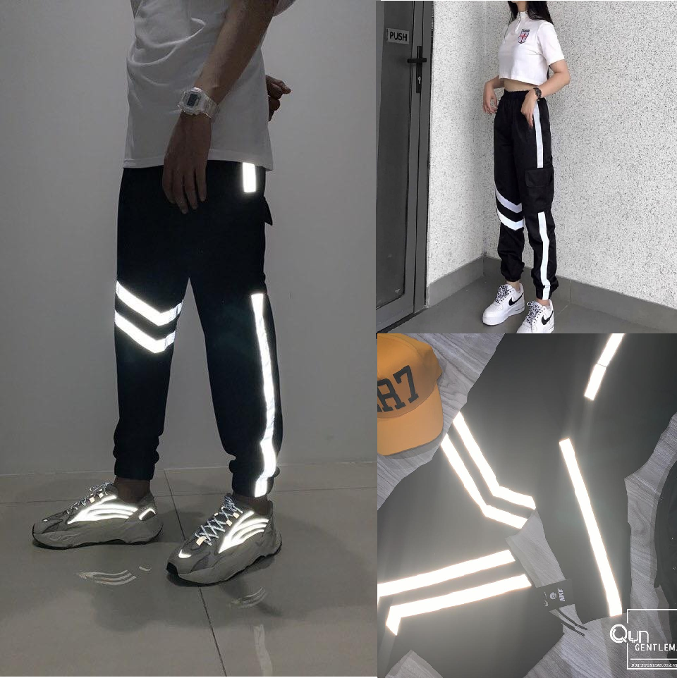 [HCM]Quần dù nam nữ quần thể thao quần Jogger Hiphop Nam Nữ Viền Vạch Phát sáng
