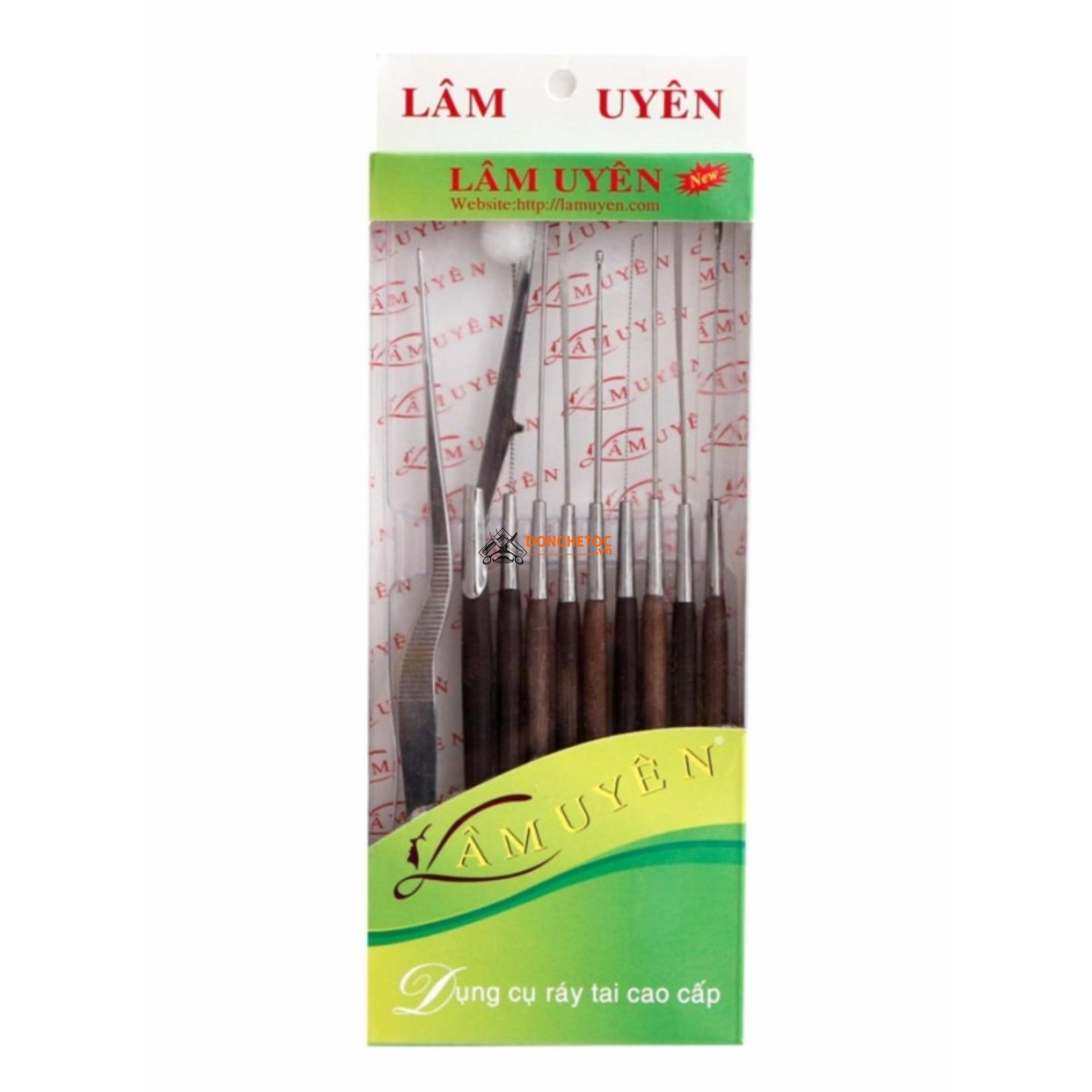 Bộ dụng cụ lấy ráy tai 10 món chuyên nghiệp, chất liệu inox an toàn, thân cầm gỗ, xuất xứ Việt Nam