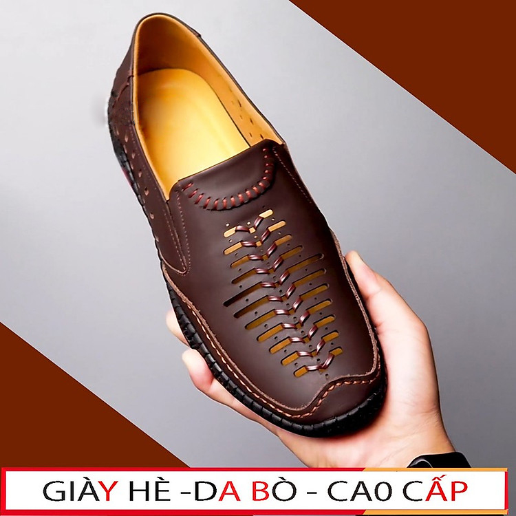Giày Lười Nam ELMEE Giày Mọi Nam Xương Cá Da Thật Cao Cấp Đế Khâu Chắc Chắn Chống Trơn Trượt Êm Chân Dáng Xỏ Tiện Dụng - GLN28