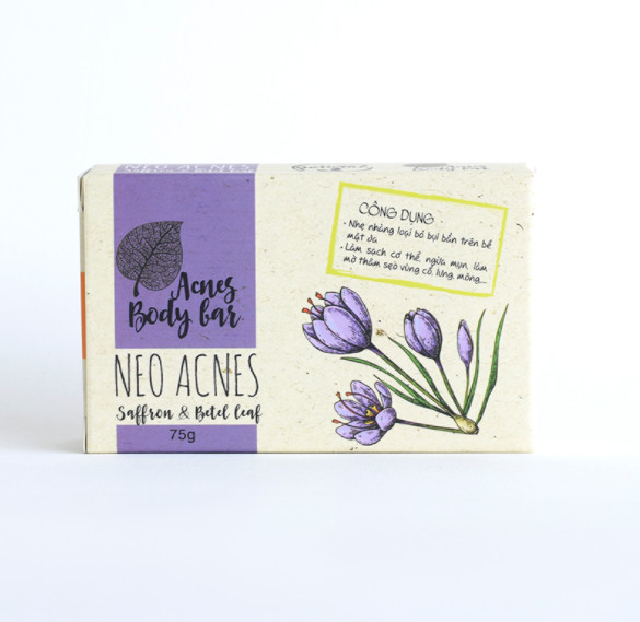 Xà Bông Giảm Mụn Lưng Thiên Nhiên NEO ACNES BAR Saffron & Lá Trầu Không (Hộp 75gr) - VN