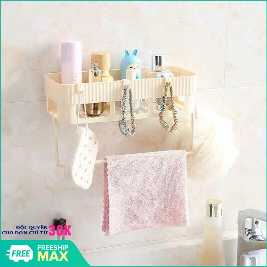 Kệ dán nhà tắm hình chữ nhật có giá treo khăn - Kệ góc thông minh dạng keo dán nhà tắm tiện dụng hot - Giá treo khăn nhà tắm nhà bếp không cần khoan vít ( Màu ngẫu nhiên)