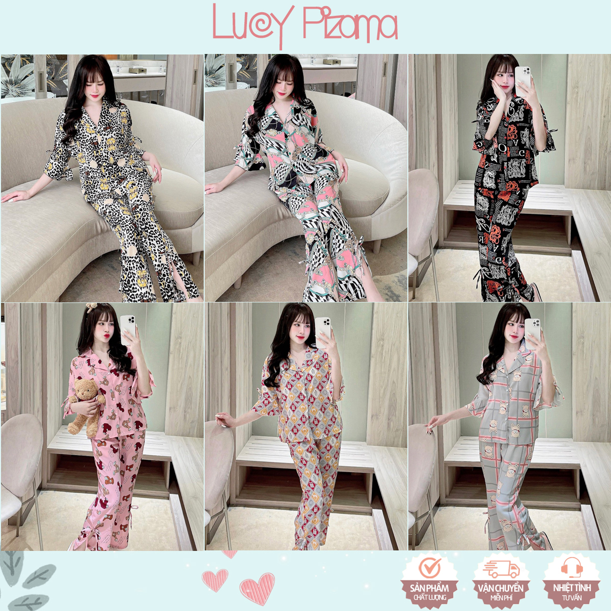Bộ lụa mango mặc nhà tay lửng quần dài tiểu thư - Lucy Pizama