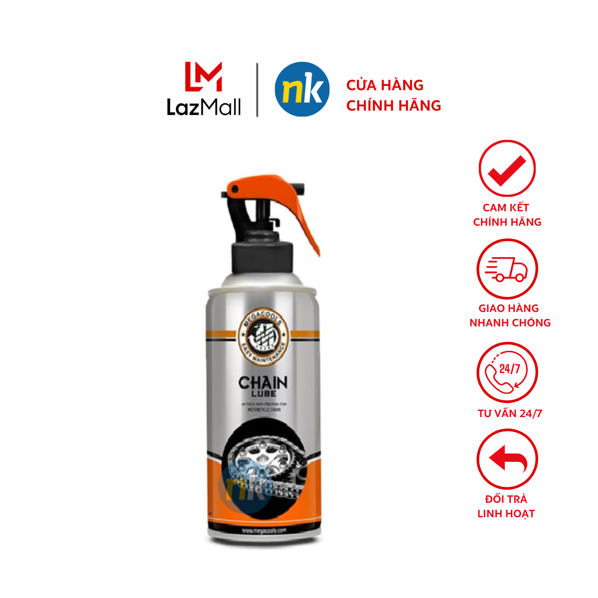 Chai xịt bảo dưỡng sên Megacools Chain Lube 300ml - dưỡng sên xích, sên trần, sên phốt cao su xe máy