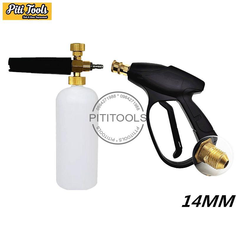 Combo bộ vòi xịt và bình phun tạo bọt tuyết cao áp tay xịt ren ngoài 14mm và bình 29cm PITITOOLS PTS0130 dùng cho máy bơm xịt rửa ô tô xe máy đầu nối nhanh sản phẩm chăm sóc ô tô xe máy