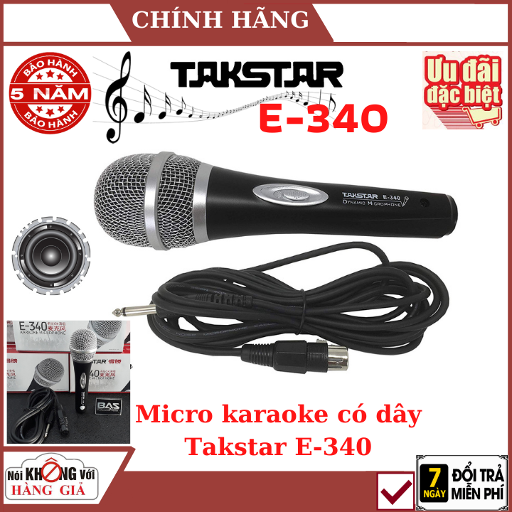 Micro karaoke có dây Takstar E-340 , Âm thanh cực chuẩn , micro có dây , micro thu âm , micro chất lượng cao , mic karaoke
