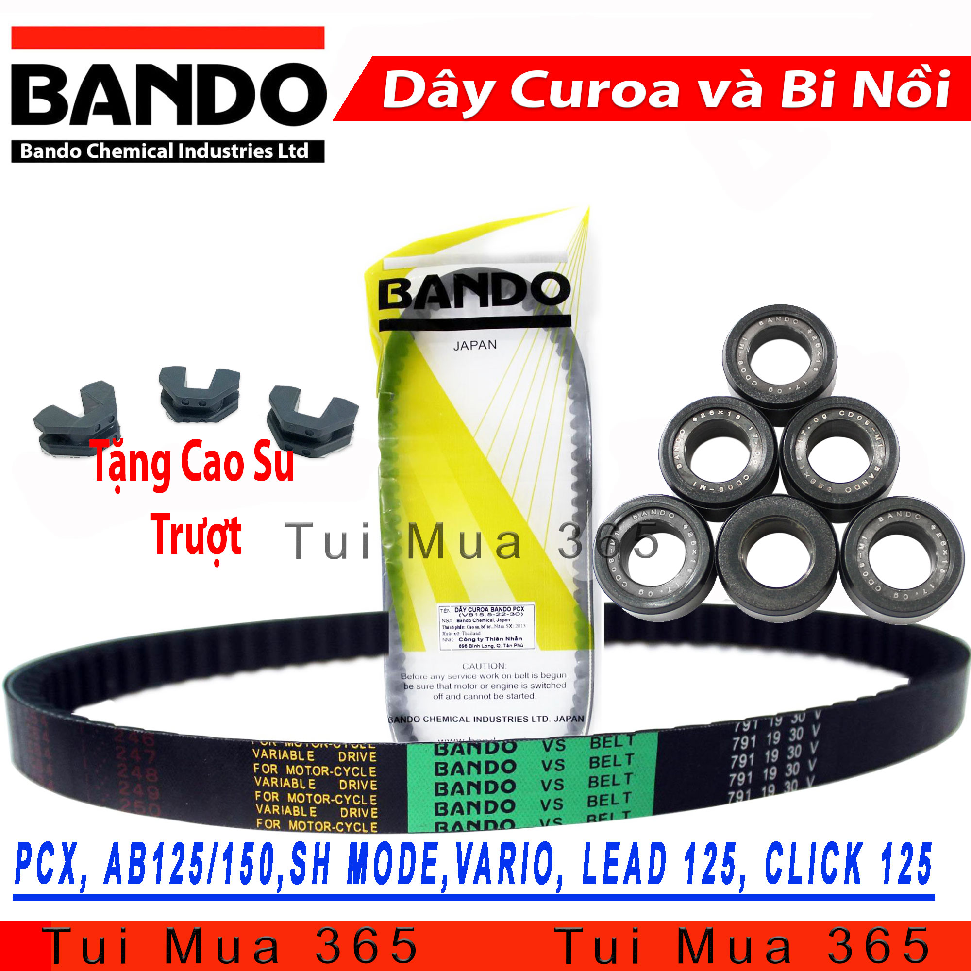 Dây curoa và bi nồi bando honda air blade 125cc, vario, pcx, sh mode, lead 125, click 125
