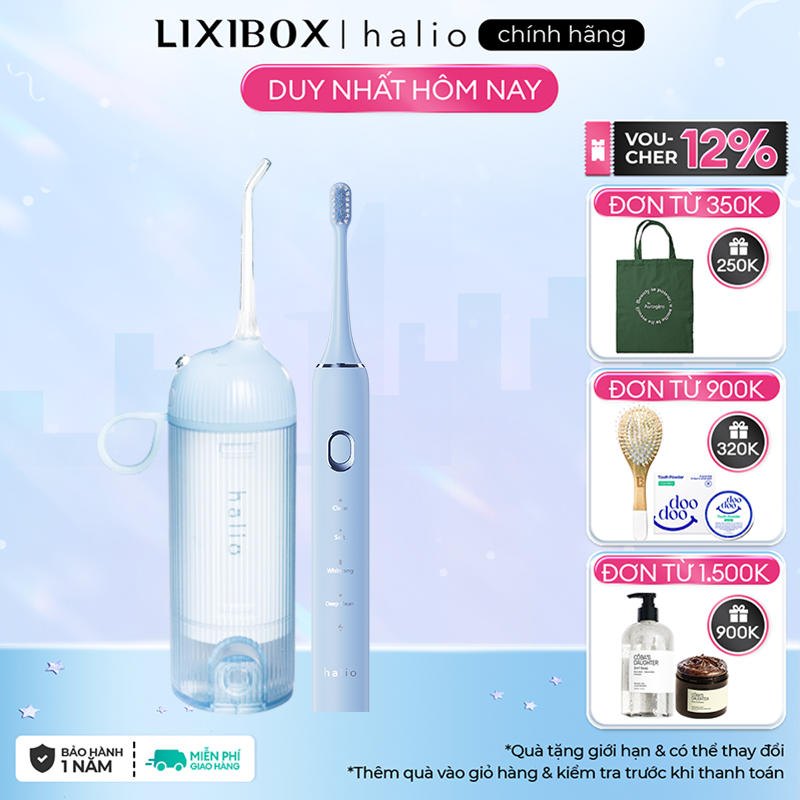 Combo Máy Tăm Nước Halio UltraClean Blue và Bàn chải điện Halio Sonic SmartClean Sky blue