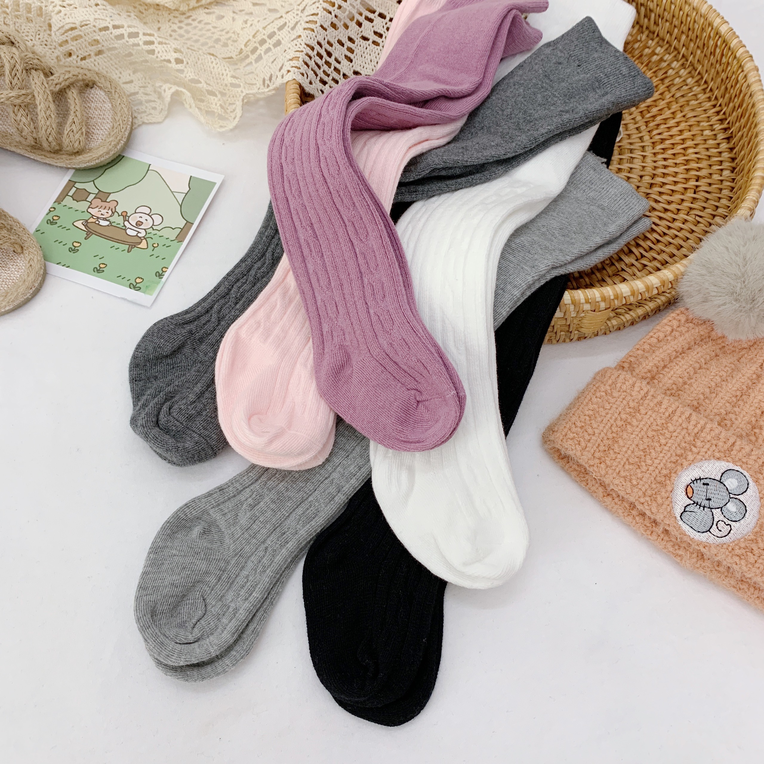 Quần tất cho bé gái Gelu kids, quần tất legging len nhiều màu có bàn cho bé gái 0-6 tuổi