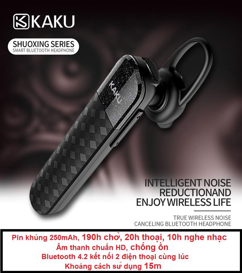 [HCM]Tai nghe bluetooth không dây KAKU chống ồn  pin khủng  tặng kèm dây cáp sạc tai nghe nhét tai không dây có mic KAKU