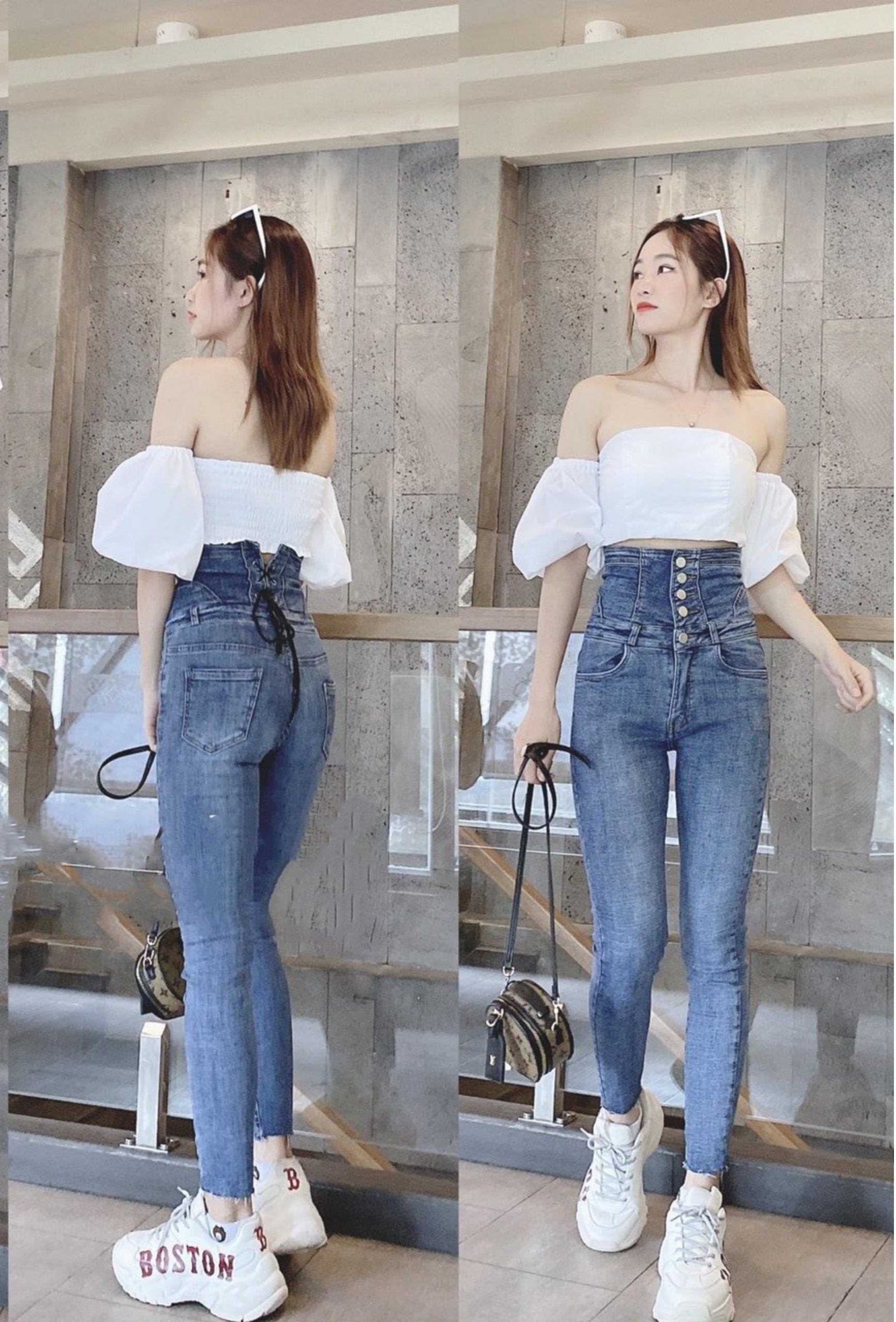 Quần Jean Nữ Lưng SIÊU Cao 5 CÚC TRƯỚC + THẮT NƠ SAU LƯNG , jean giãn tốt 14/-d5/21