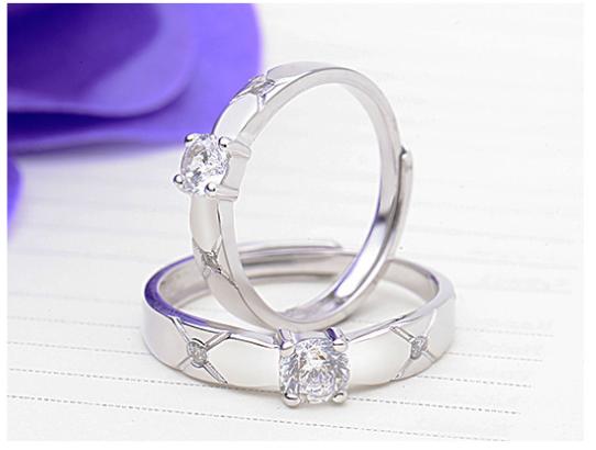 Nhẫn cặp bạc trơn, đơn giản, đính hạt sang trọng