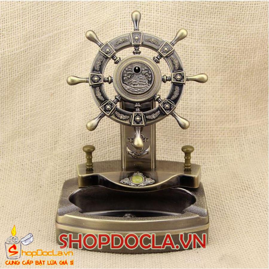 Gạt tàn thuốc lá hình vô lăng, bánh lái thuyền buồm 2 in1 kim loại mạ đồng cao cấp