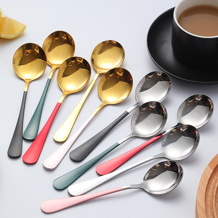 Thìa Dĩa INOX Mạ Vàng Cao Cấp , Thìa Inox Mạ Vàng Cán Dài , Dĩa INOX 304 Cao Cấp