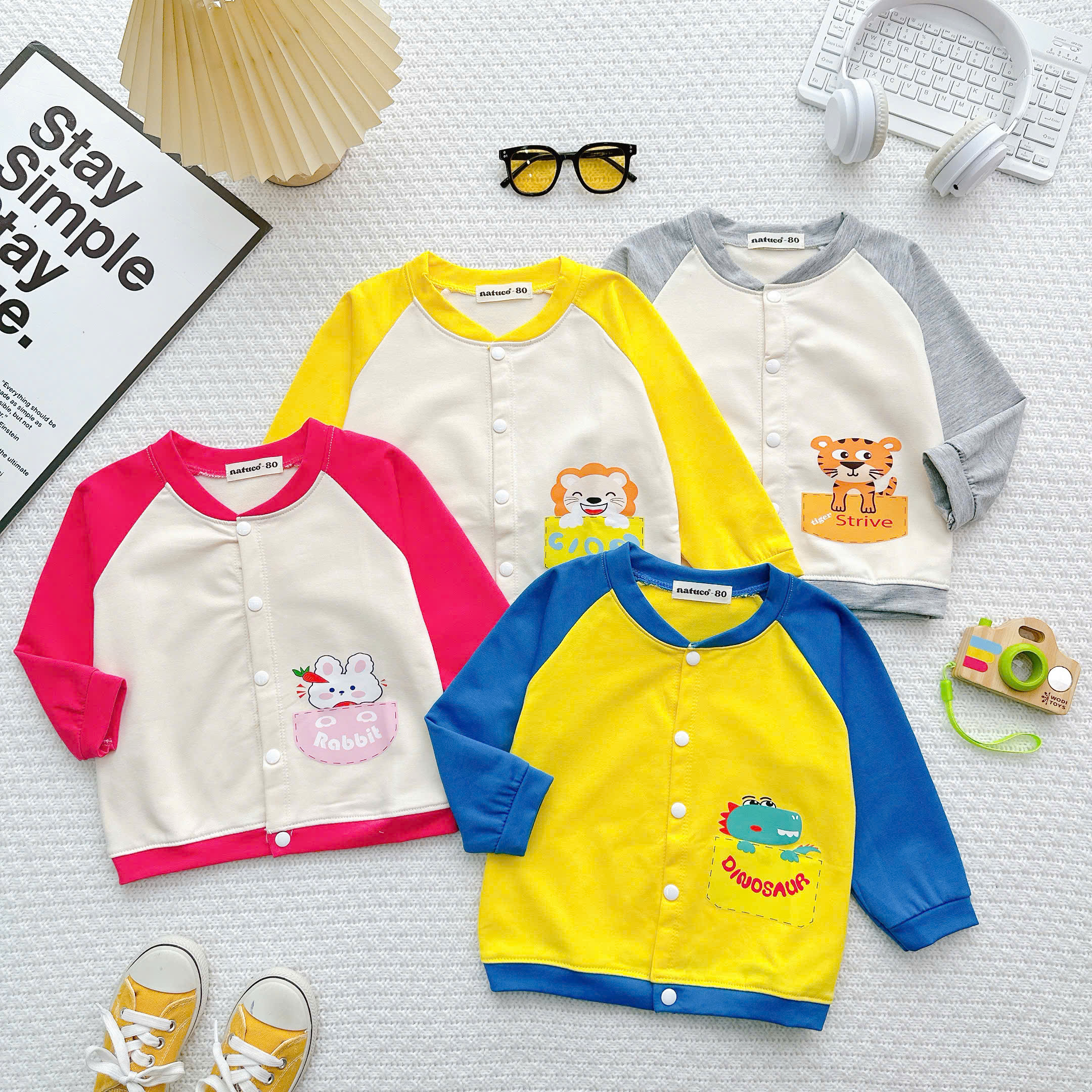 Áo Khoác Cardigan Trẻ Em NATUCO Vải Cotton Da Cá Mềm Mịn Cho Bé 4-25kg AK-002