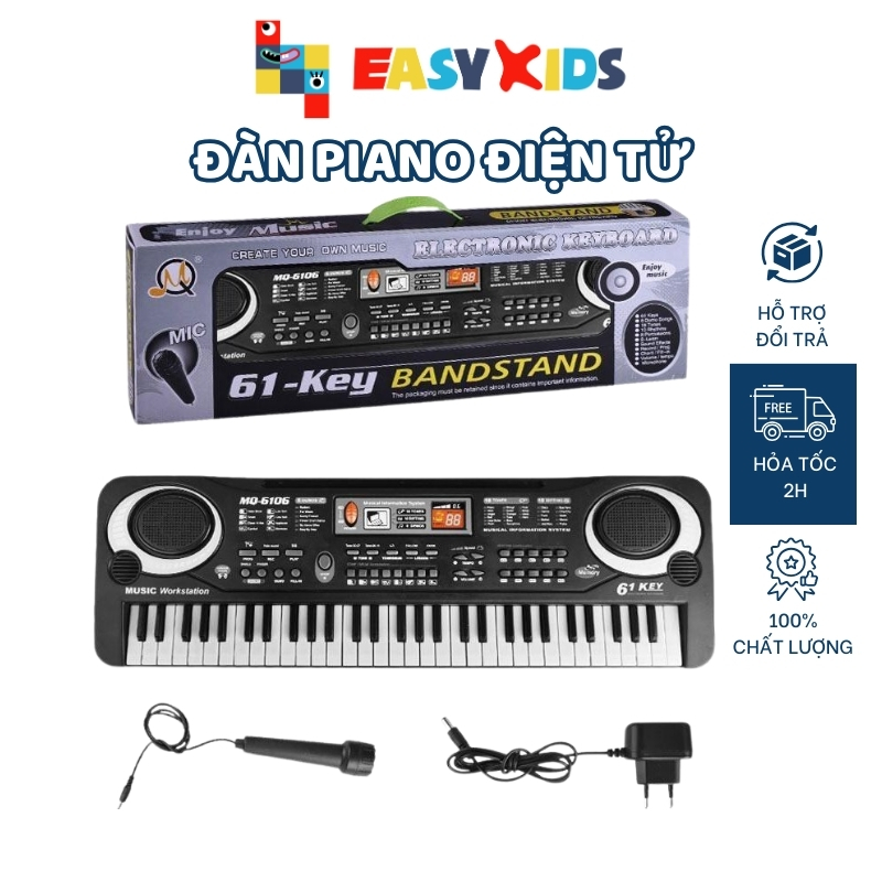 Đàn organ đàn piano điện tử đồ chơi cho bé 61 phím sạc điện có mic, dây sạc usb