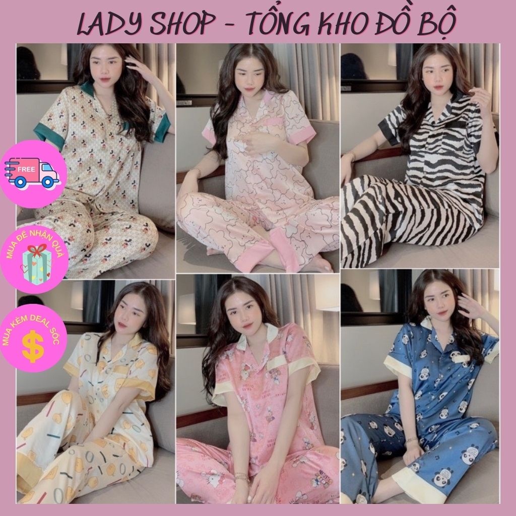 Đồ ngủ 🍀 bộ lụa pijama satin tay cộc-quần dài siêu hot
