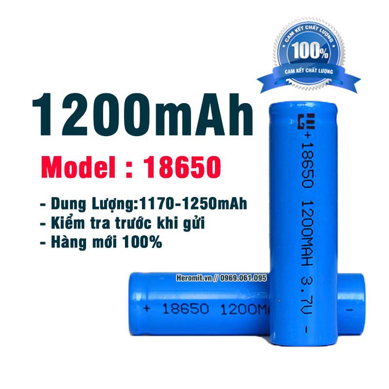 Bộ 2 pin sạc 18650 dung lượng 1200mah dùng cho box sạc, đèn pin, quạt, mic...