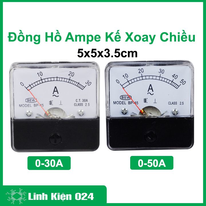 Đồng hồ Ampe kế BEW 5x5x3.5cm 0-30A / 0-50A đo dòng điện xoay chiều