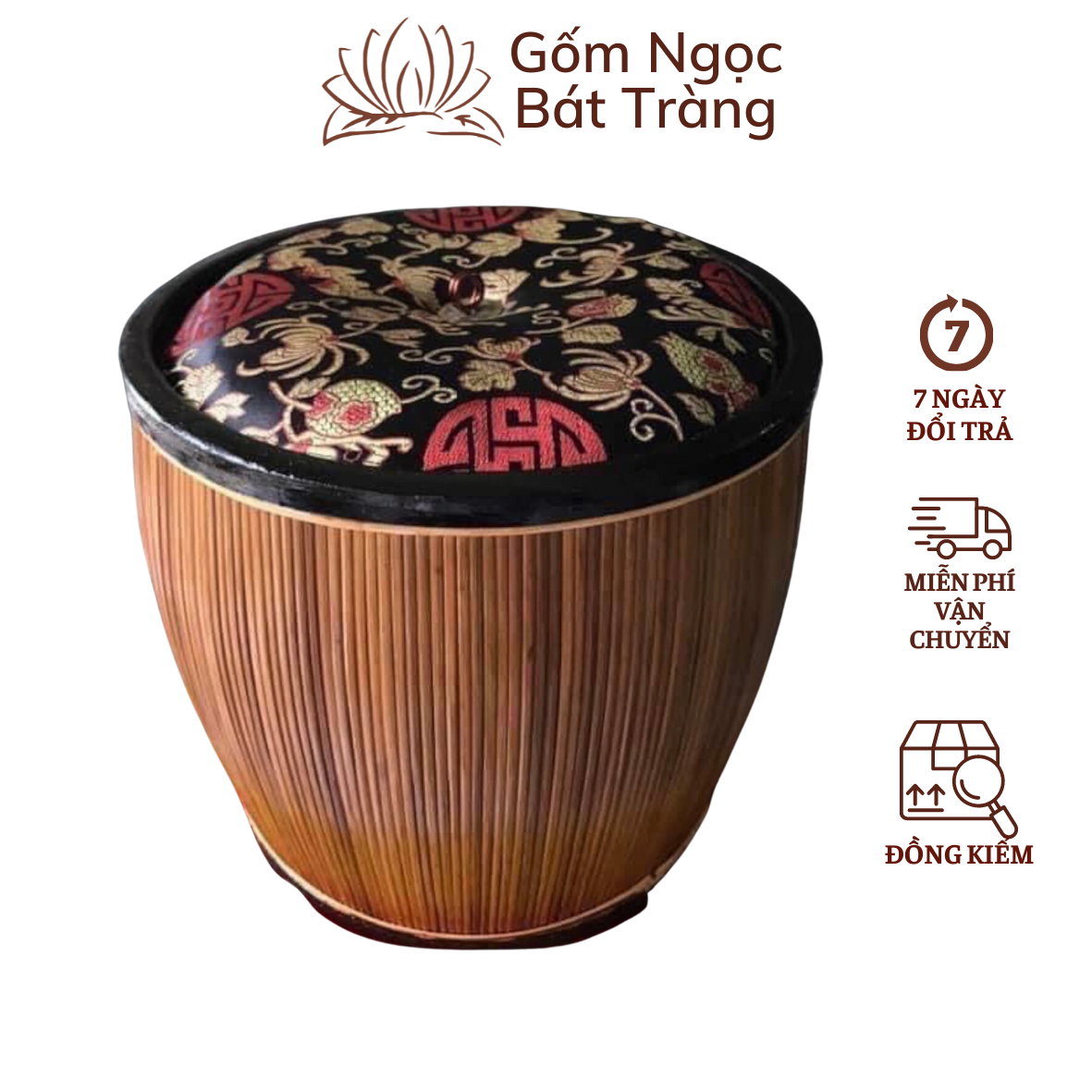 Giỏ ủ hãm nước chè lót bông gấm vỏ ngoài cật tre hàng thủ công bát tràng