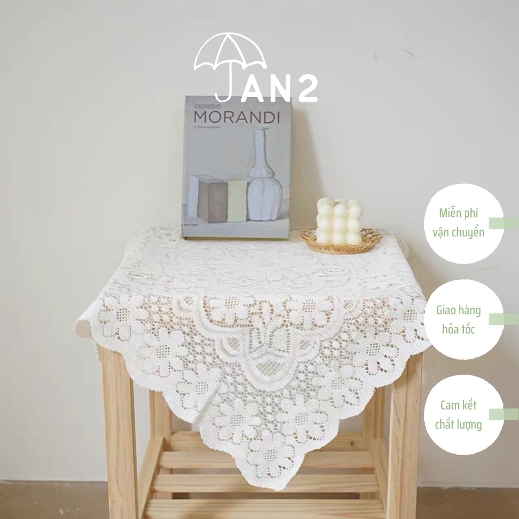 Khăn trải bàn ren trắng phong cách vintage trang trí phòng khách, phòng ngủ | JAN2DECOR