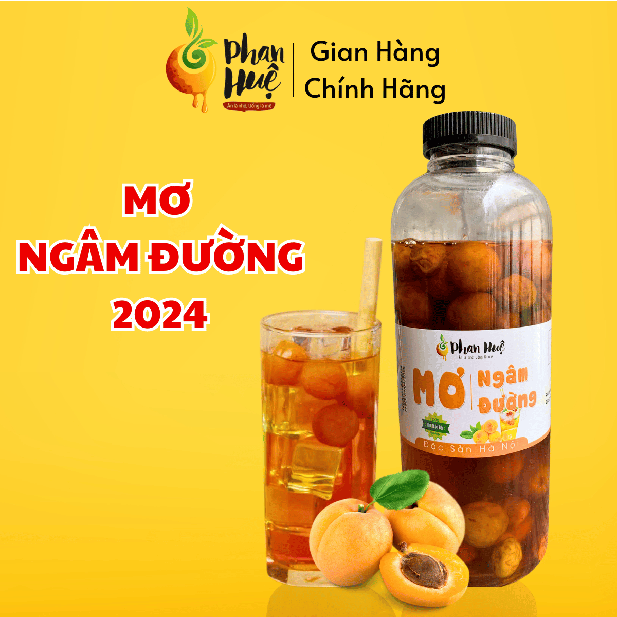 Mơ Ngâm Đường Hà Nội Phan Huệ. Mơ tươi Miền Bắc chọn lọc 100%, đường kính trắng 100%, thức uống vừa giải nhiệt, tốt cho sức khỏe. Nước mơ ngâm đường nguyên chất, sánh, đậm.