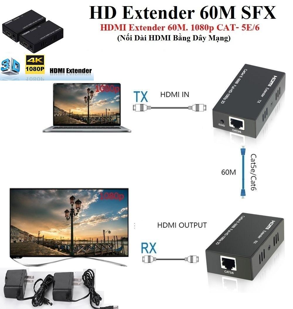 Bộ nối dài hdmi bằng dây lan rj45 loại 60m hàng cao cấp