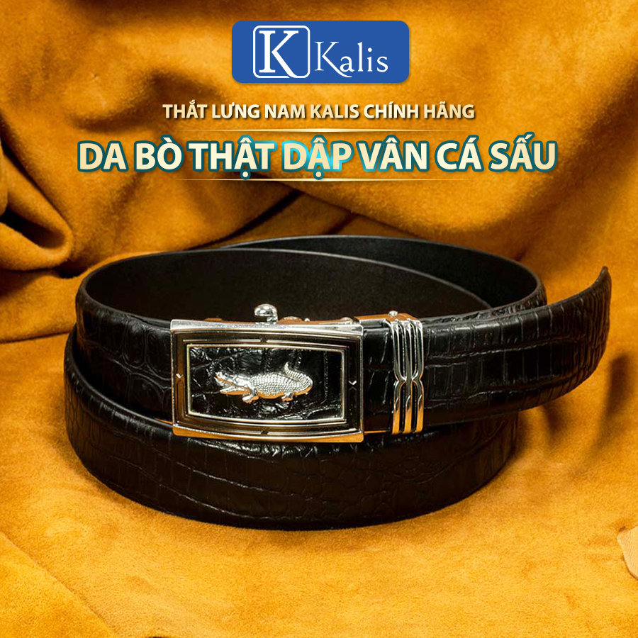 Thắt lưng da bò vân cá sấu cao cấp KALIS chính hãng Full hộp dây nịt thắt lưng da nam cá sấu thật cao cấp hàng hiệu.