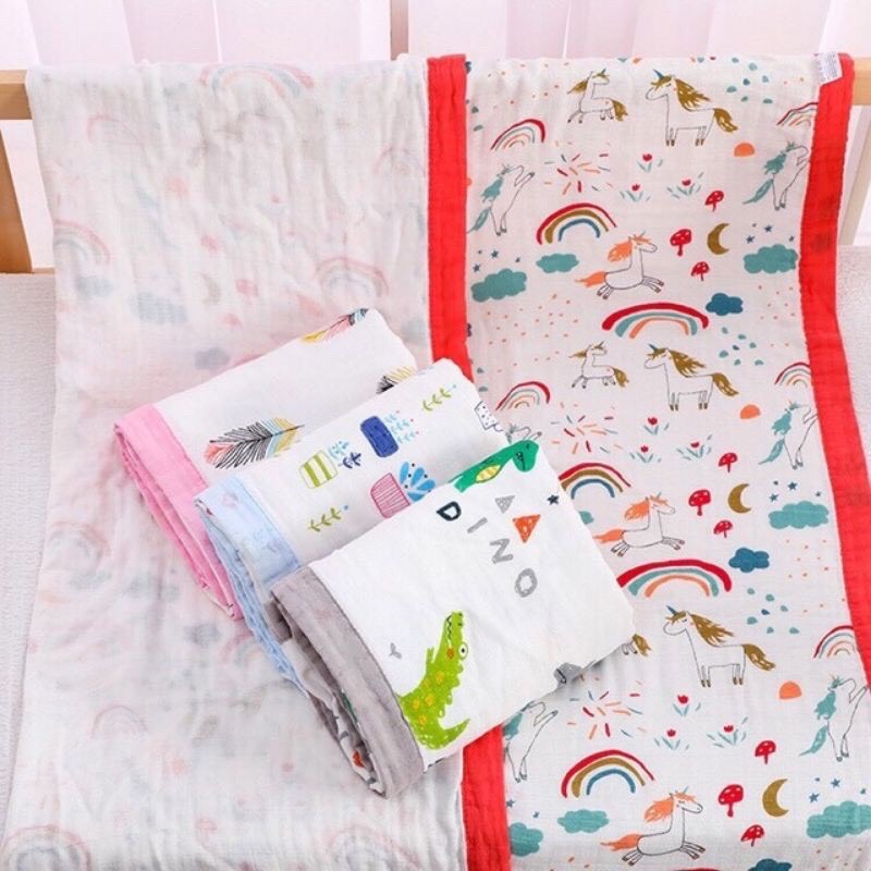 Khăn tắm cho bé 6 lớp, khăn xô tắm sơ sinh có viền, siêu mịn làm chăn đắp cho trẻ sơ sinh