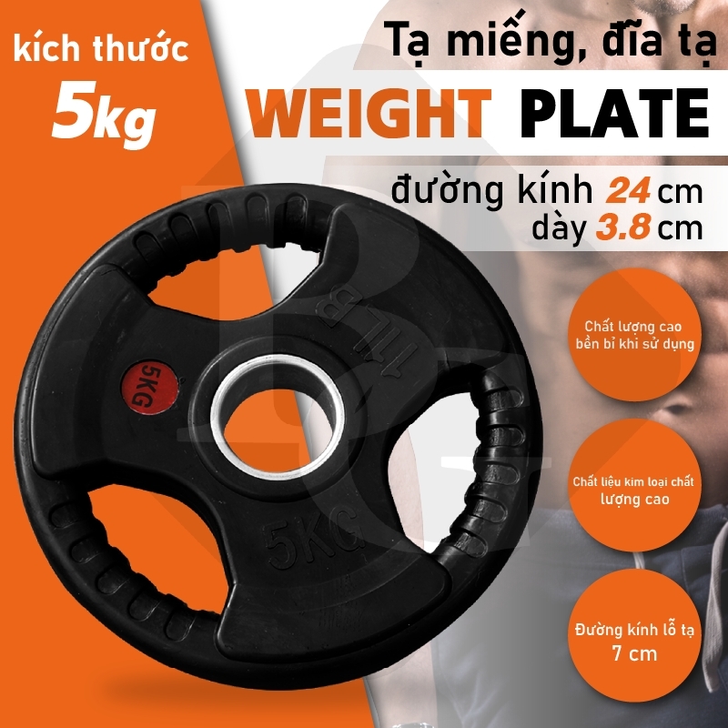 Bg tạ miếng, tạ tay 3 lỗ cao cấp bọc cao su non thái lan - phi : 50mm weight plate 2,5kg , 5kg , 10kg , 15kg , 20kg