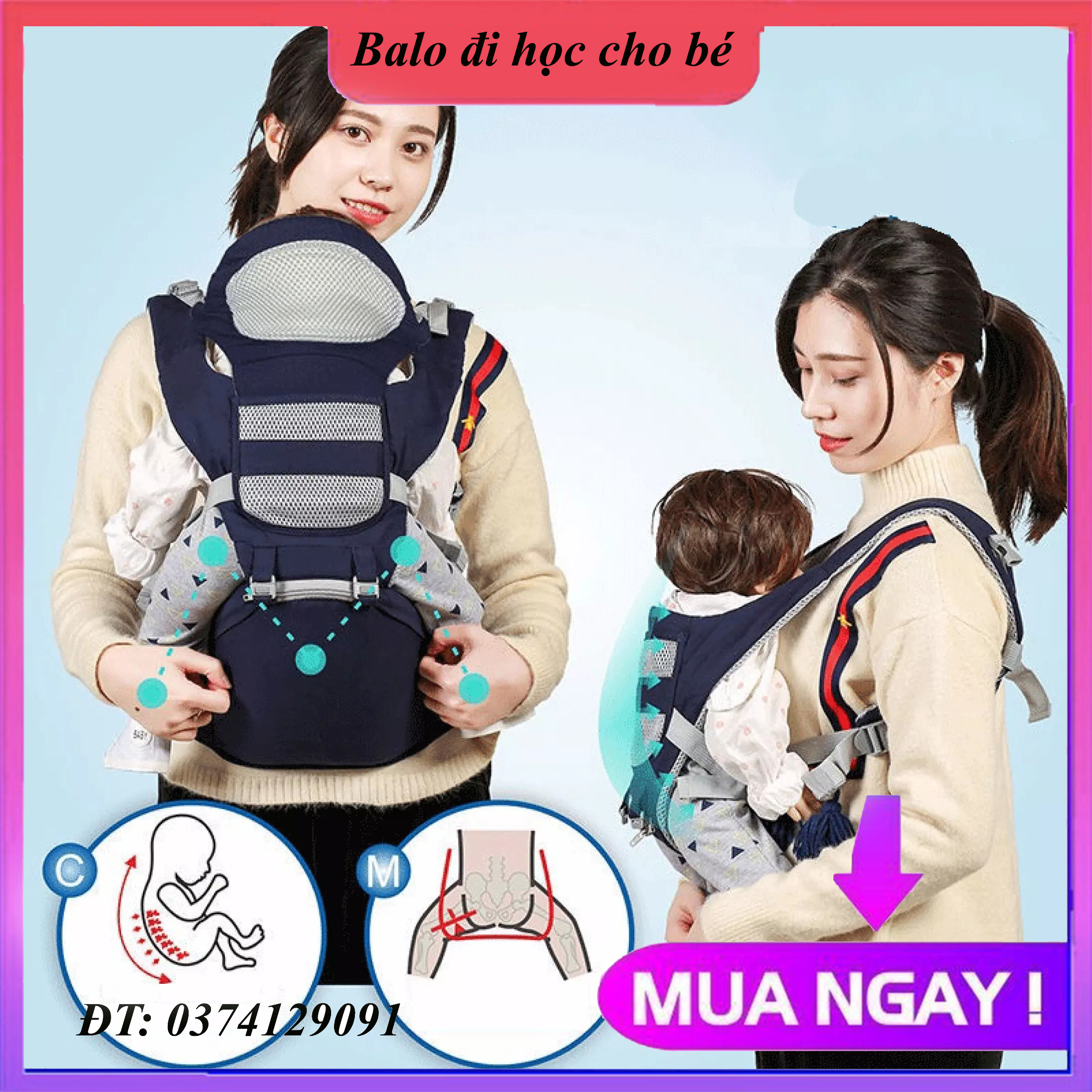 [LOẠI MỚI- GIÁ SIÊU SALE] Đai địu em bé có bệ ngồi- ghế ngồi cho trẻ sinh đến 36 tháng có thể địu ẵm địu ngồi, địu xe máy tiện dụng cho các giai đoạn phát triển của con-Đai điệu cho bé yêu nhiều tư thế
