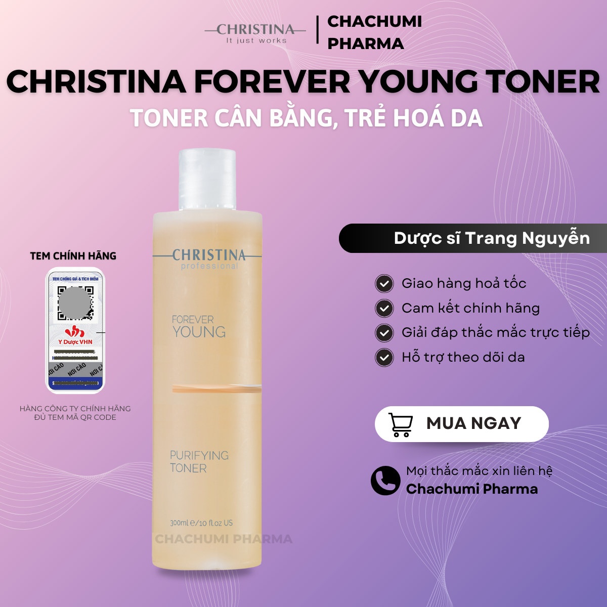 Toner Christina Purifying Forever Young cấp ẩm chống lão hoá