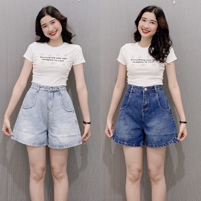 Quần short Jean Nữ Lưng Cao Ống Rộng BigSize 60kg-80kg (JN)