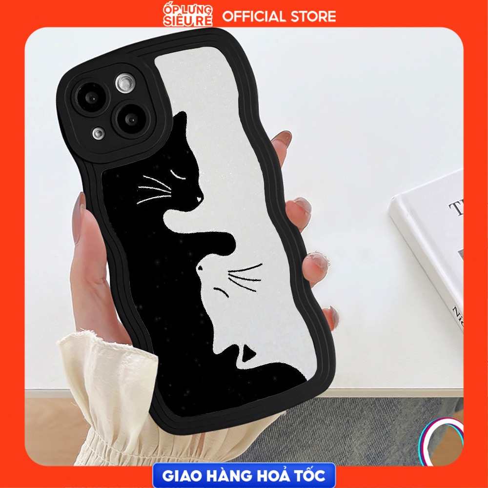 Ốp lưng Iphone 6S/6 Plus/7G/8G/X/Xs/11/12/...trong cạnh gợn sóng hình Meo Meo