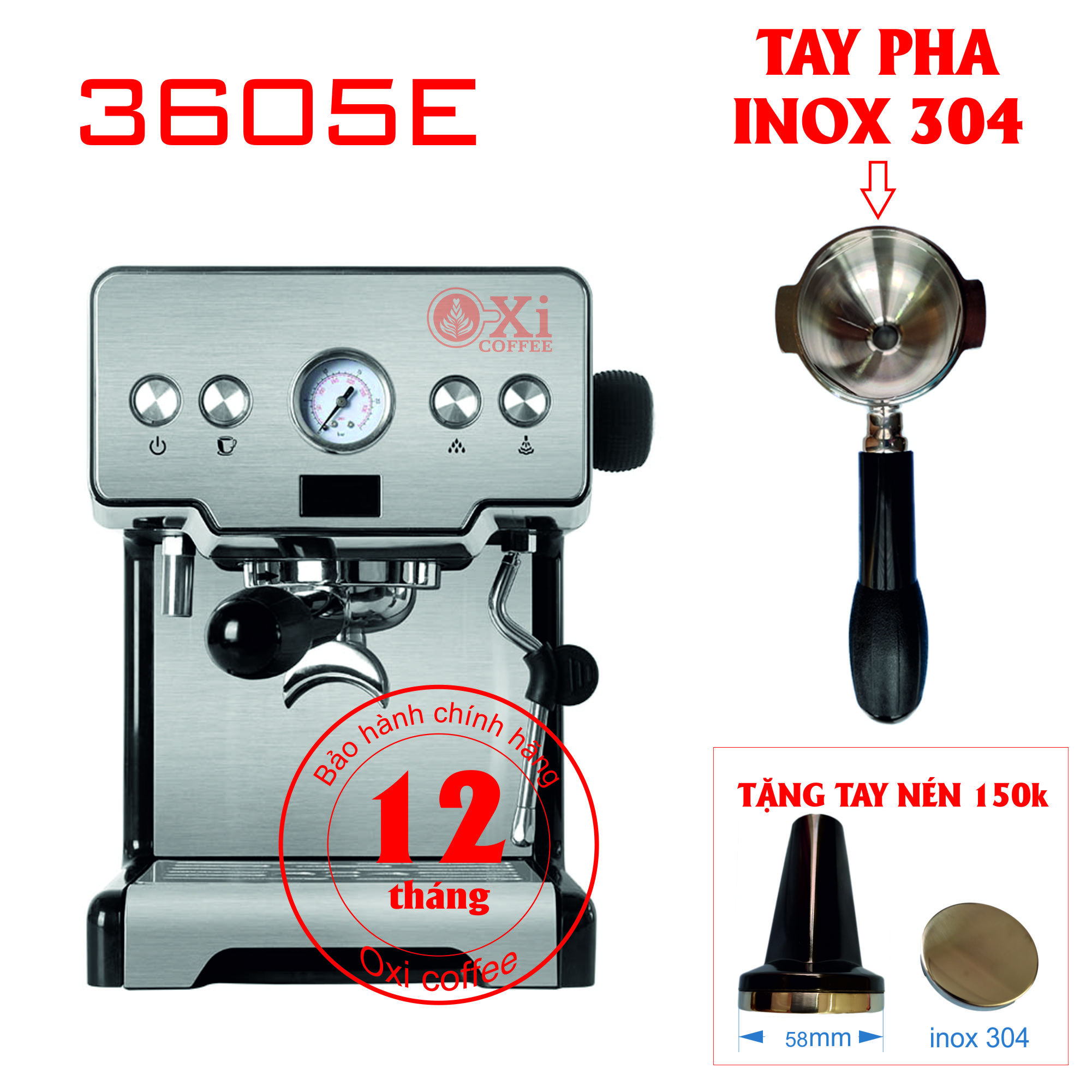 Máy pha cà phê LaCasa 3605E Tay pha inox 304