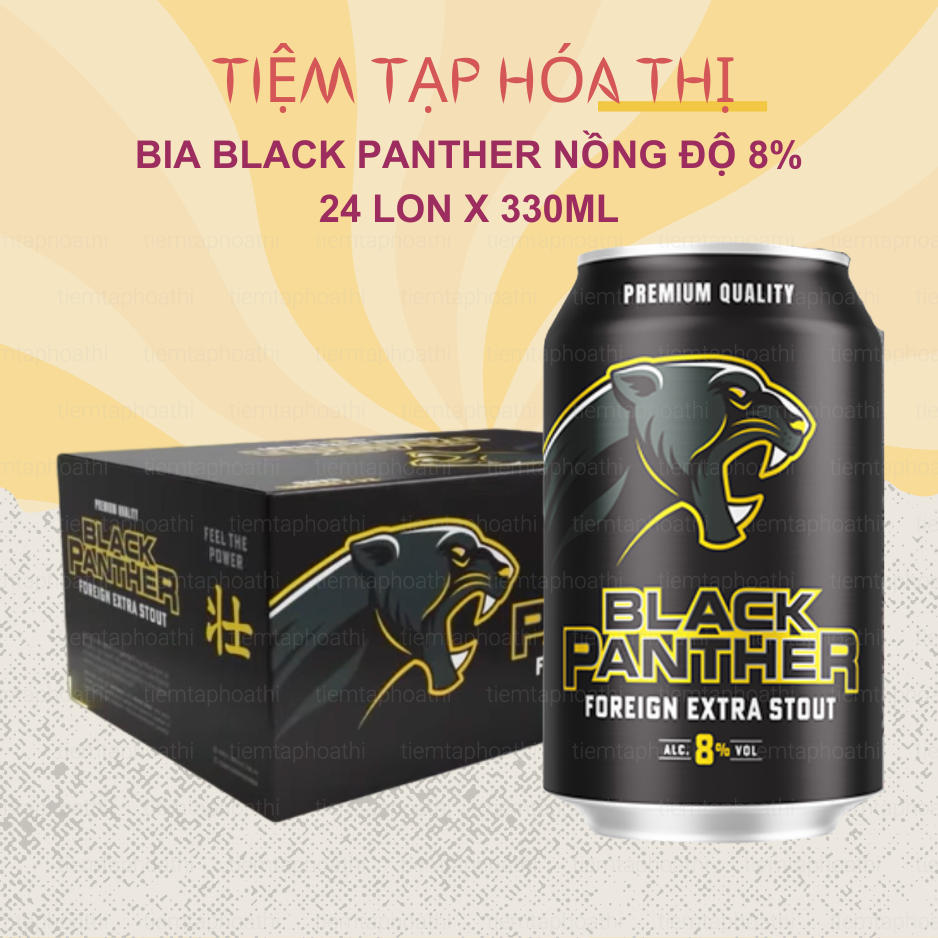Thùng 24 Lon Lúa Mạch Black Panther Foreign Stout Campuchia 330ml 8% Đen